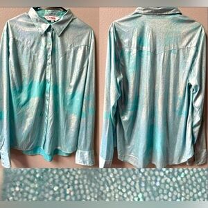 ROPER AQUA BLUE HOLOGRAPIC SNAP UP WESTERN SHIRT WOMENS SIZE 2X